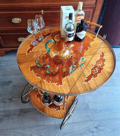 Mid Century Italian Sorrento Marquetry Drinks Trolley Tea CartOrnate Brass - LRBinteriors