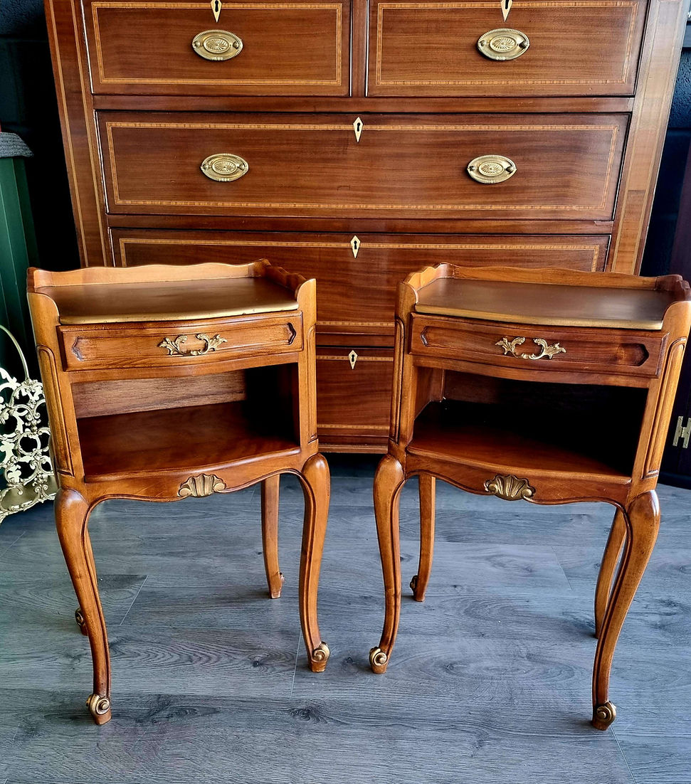 French Louis style pair bedside tables - LRBinteriors