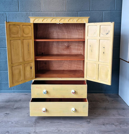 Vintage Yellow Housekeepers Cupboard Pantry Kitchen Dresser - LRBinteriors