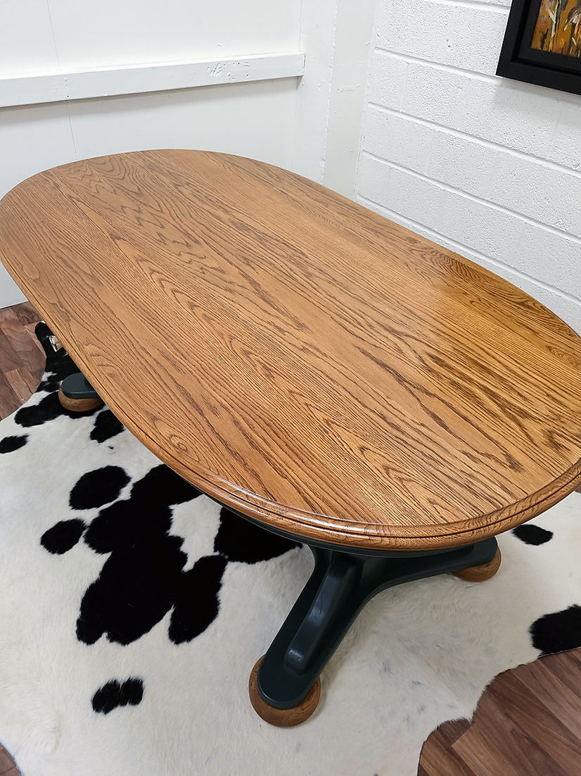 Oak Oval Green Dining Table & Six Chairs Set - LRBinteriors