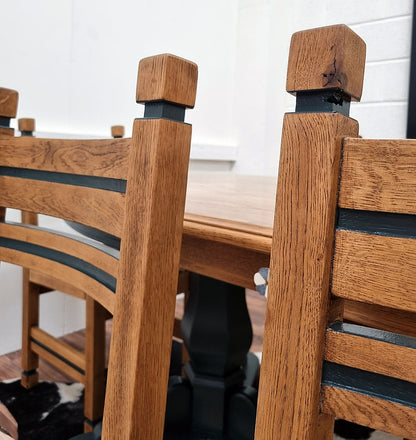 Oak Oval Green Dining Table & Six Chairs Set - LRBinteriors