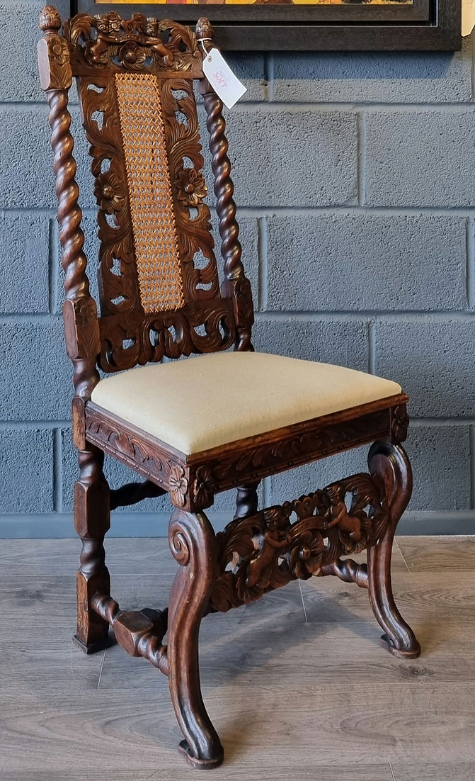 Victorian 19th Century Carved Oak Hall Chair Charles II Style - LRBinteriors