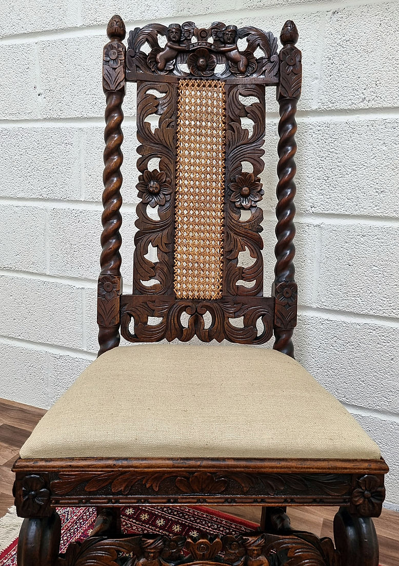 Victorian 19th Century Carved Oak Hall Chair Charles II Style - LRBinteriors