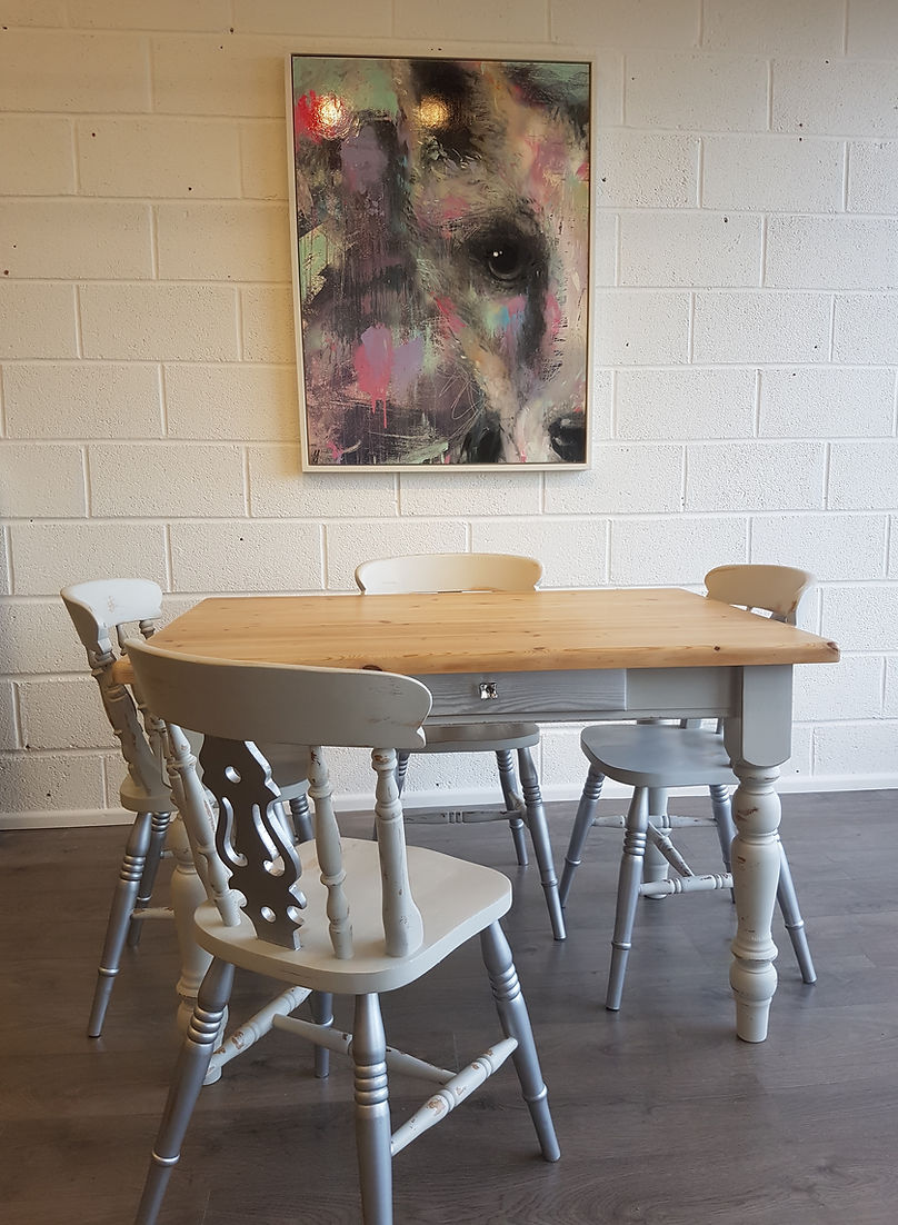 Kitchen Pine Table and Four Chairs - LRBinteriors