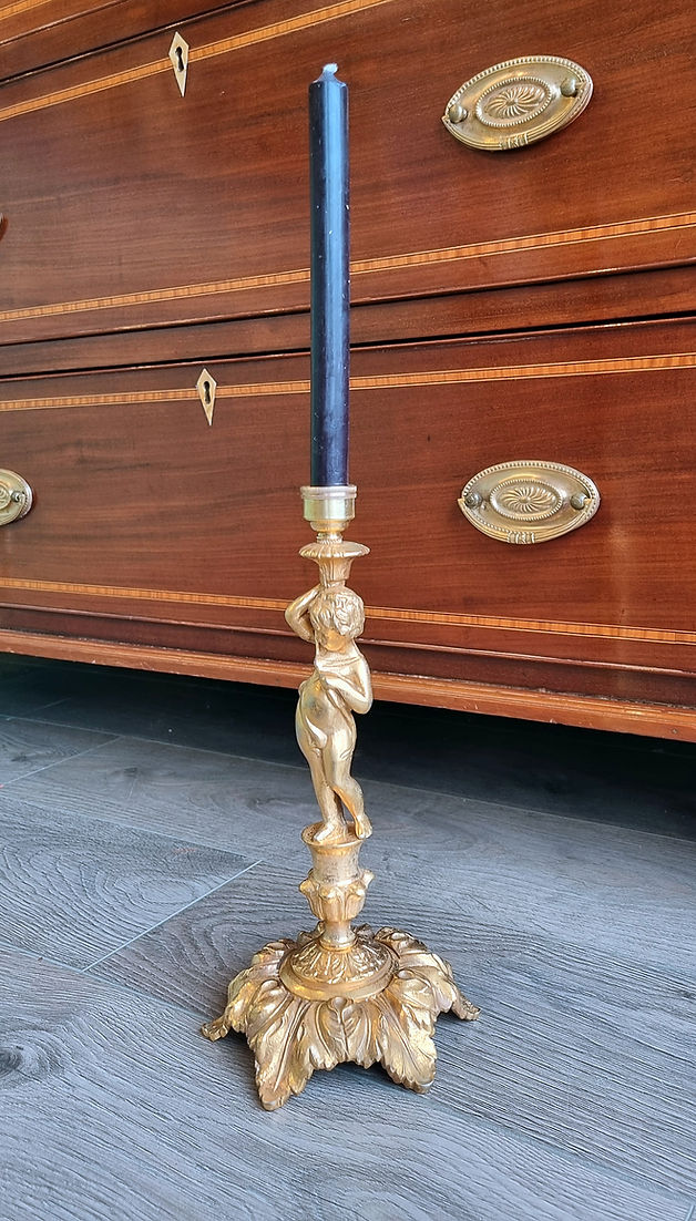 Neoclassical Style Large Ornate Alabaster Brass Table Lamp Cherub CandleStick - LRBinteriors