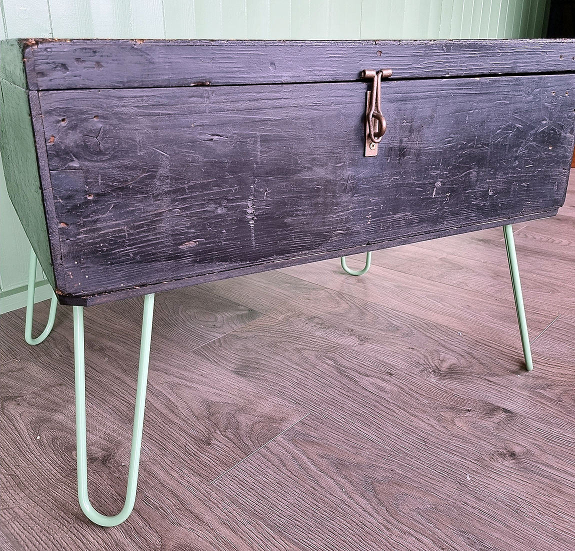 Antique Trunk Pine Chest Upcycled Coffee Table Hairpin Legs - LRBinteriors