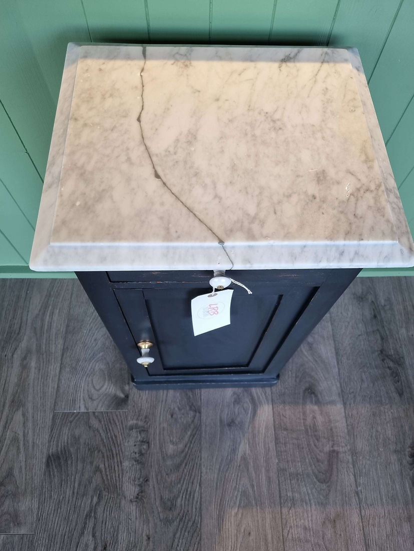 Marble Top Victorian Pine Bedside Cabinet - LRBinteriors