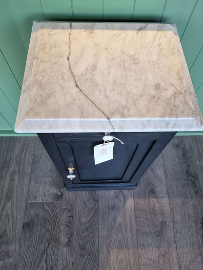 Marble Top Victorian Pine Bedside Cabinet - LRBinteriors