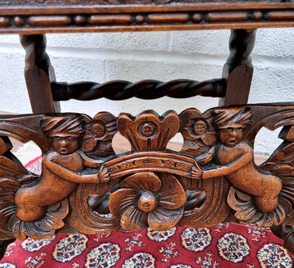 Victorian 19th Century Carved Oak Hall Chair Charles II Style - LRBinteriors