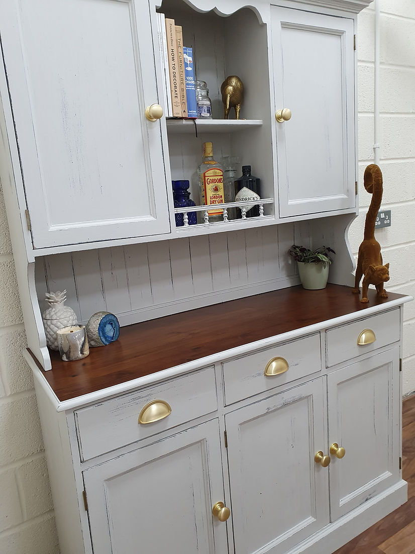 Shabby Chic Distressed Large Grey Farmhouse Dresser Display Cabinet - LRBinteriors