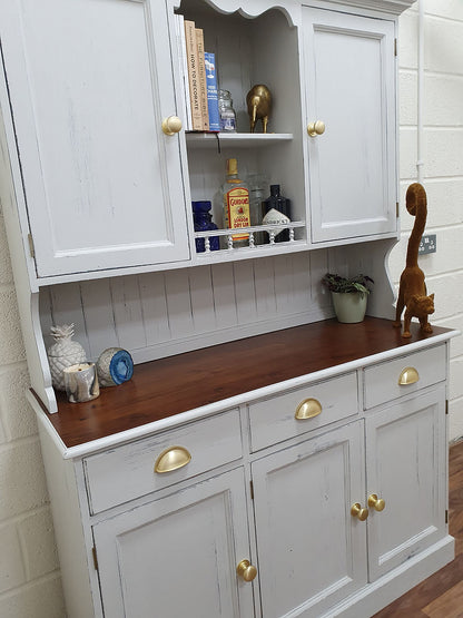 Shabby Chic Distressed Large Grey Farmhouse Dresser Display Cabinet - LRBinteriors