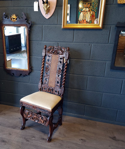 Victorian 19th Century Carved Oak Hall Chair Charles II Style