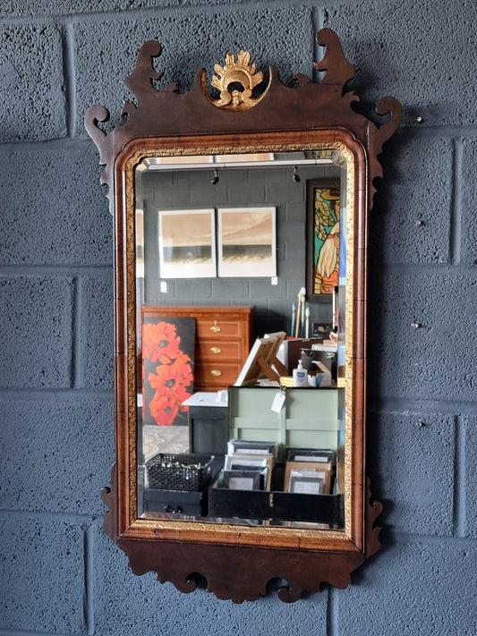 Antique Gilt Walnut Fretwork Carved Mirror